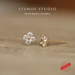 ITSMOS 18K Gold-Plated 925 Sterling Silver Flower Stud Zircon Piercing Earrings for Women Exquisite Wedding Party Jewelry