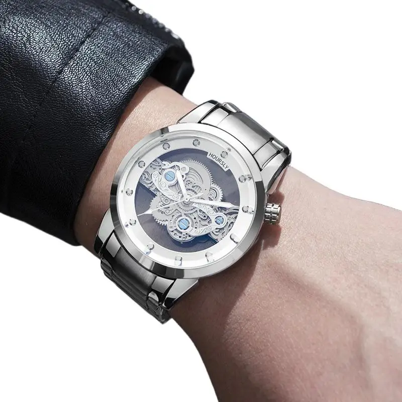 Vintage Men's Quartz Watch with Hollow Transparent Dial Waterproof Casual Fashion Timepiece for Students and Young Professionals