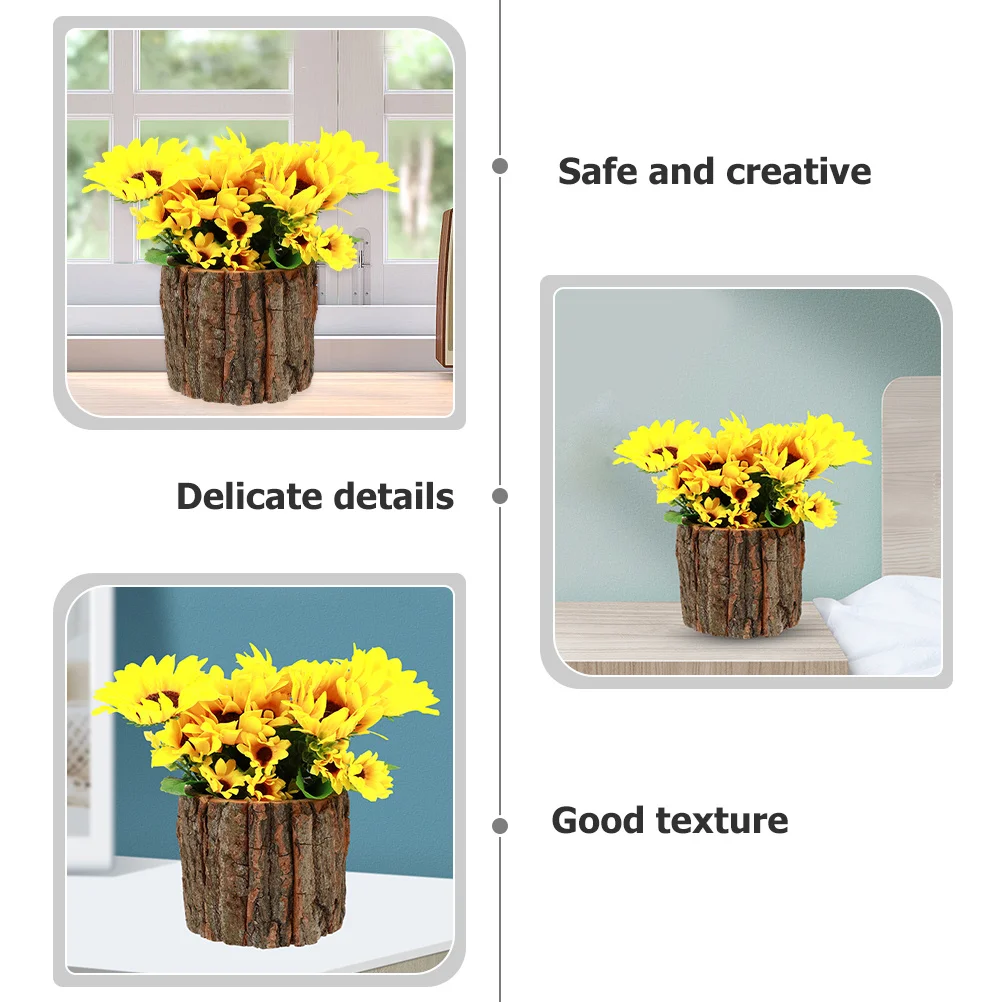 

3Pcs Waterproof Wood Bark Flower Pots Farmhouse Log Plant Containers Natural Vase Wood Bark Flower Pot Log Plant Container