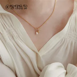 Simple OT Clasp Natural Freshwater Pearl Pendant Stainless Steel Chic Necklace for Women Fashion Gold Color Charms Jewelry
