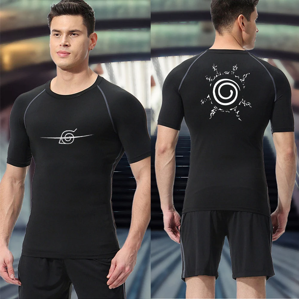 Men\'s Compression Shirts Anime Sport Quick Dry Gym TShirts Fitness Athletic Undershirts Elasticity Tops Tee Summer Autumn Male