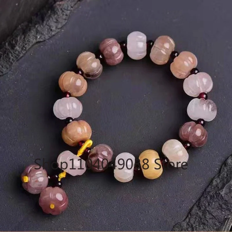

Pumpkin Colorful Golden Silk Jade Bracelet Natural Jade Stone Artifacts Handmade Jewelry for Women Daily Wear