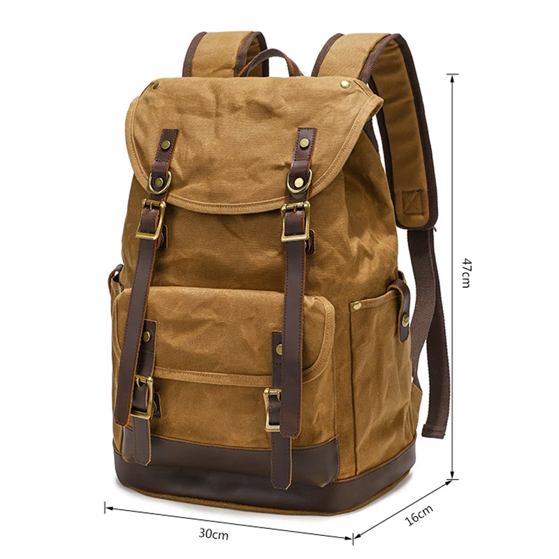 Plecak vintage z płótna z skórzanymi detalami i zapięciem na klamrę, duża torba podróżna na ramię, plecak o dużej pojemności dla mężczyzn.