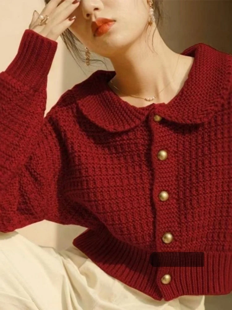 

ort Doll Collar Sweater Women's Red Lazy Sle Korean Series Winter New Arrival Comfortable Knitted Top Casual Commute Wind