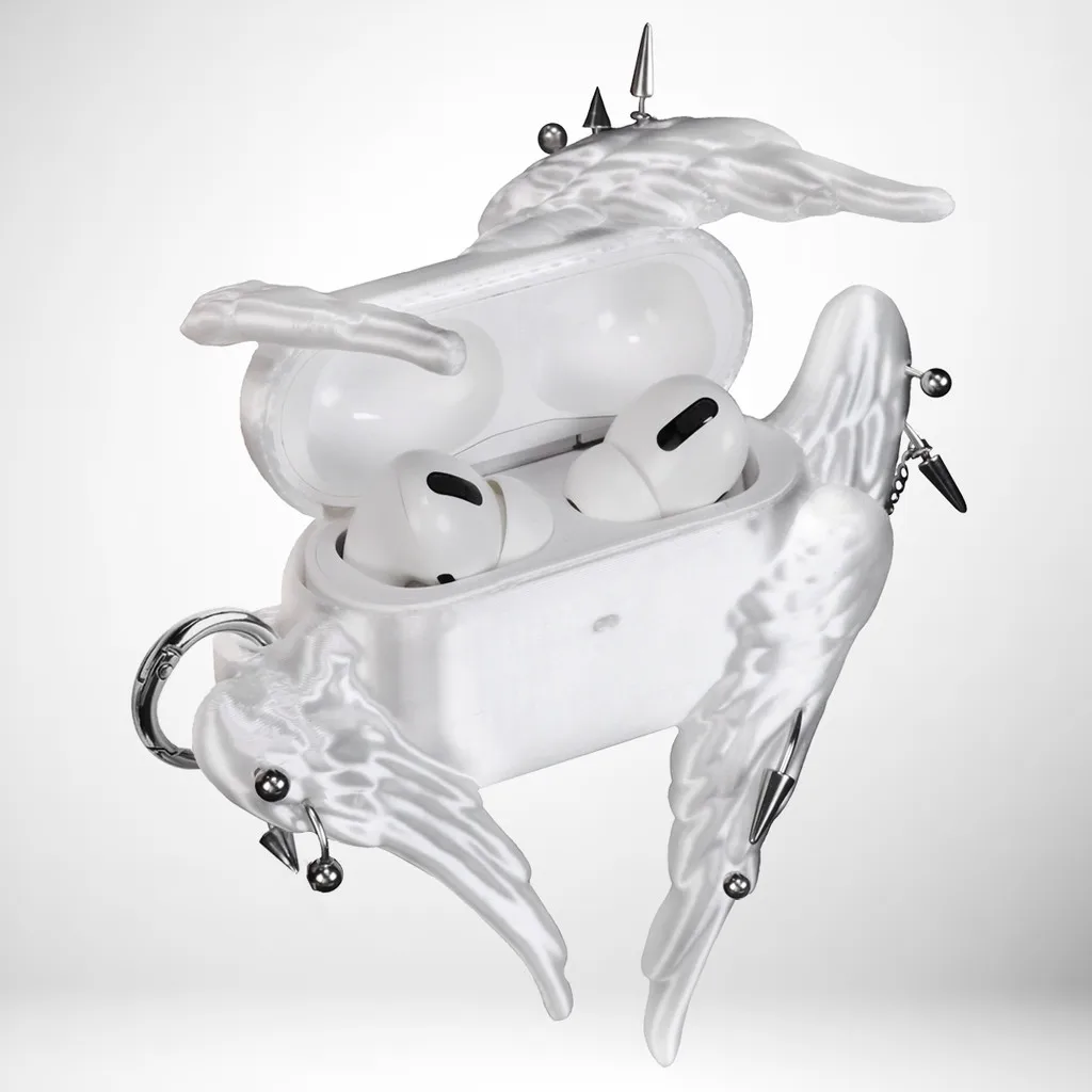 

Soft Earphone case for AirPods Featuring 3D-printed Six-winged Angel wings and punk-inspired studs
