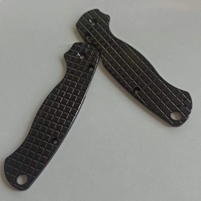 Imagem -05 - Padrão Quadriculado Alumínio Liga Material Handle Escalas Brilhantes para Spyderco C81 para Facas Dobráveis Preto Par