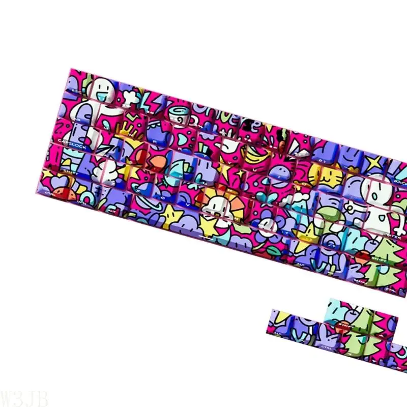 W3JB 74/140 Tasten, Graffiti-künstlerisches Design, PBT-Originalprofil, Seitendruck, transparente Tastenkappen für Tastaturen – Detail 3