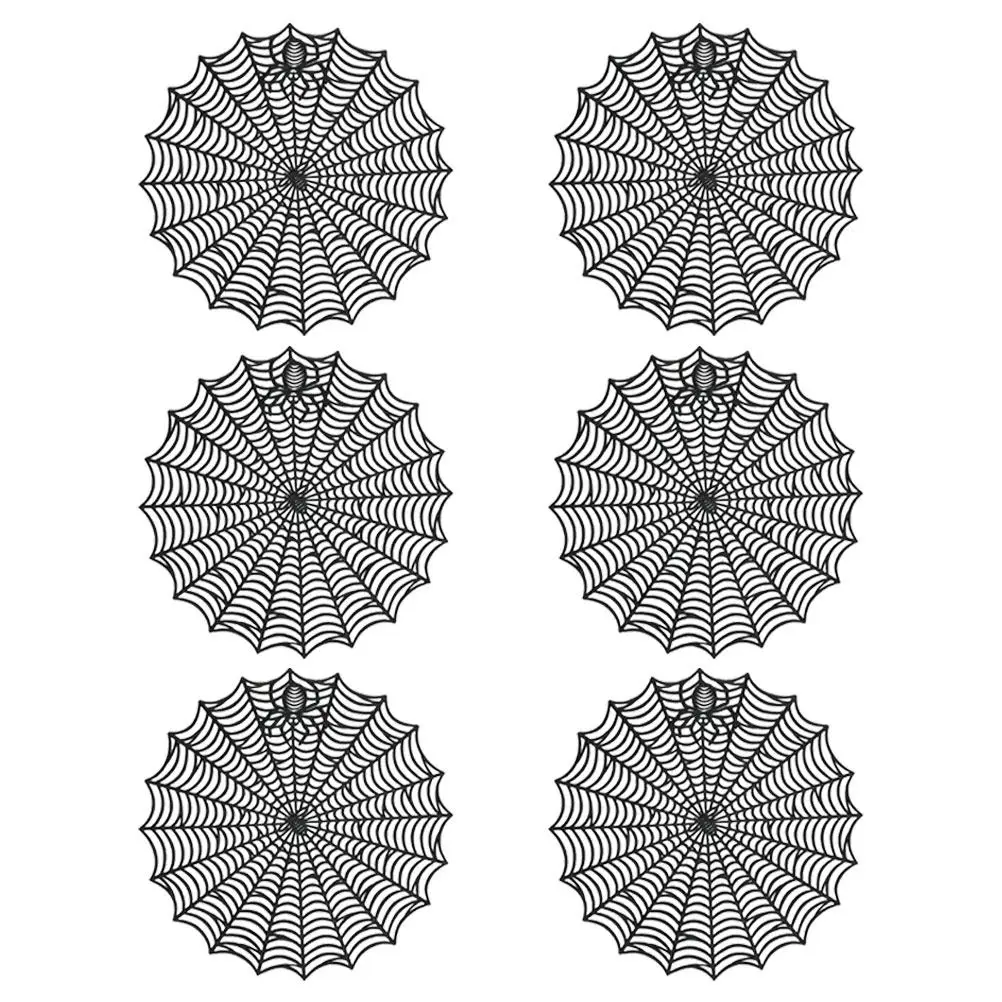 6Pcs Halloween Spider Web Placemats PVC Table Mats Non-Skid Reusable Washable Dining Table Decor Heat Insulation Bowl Coaster