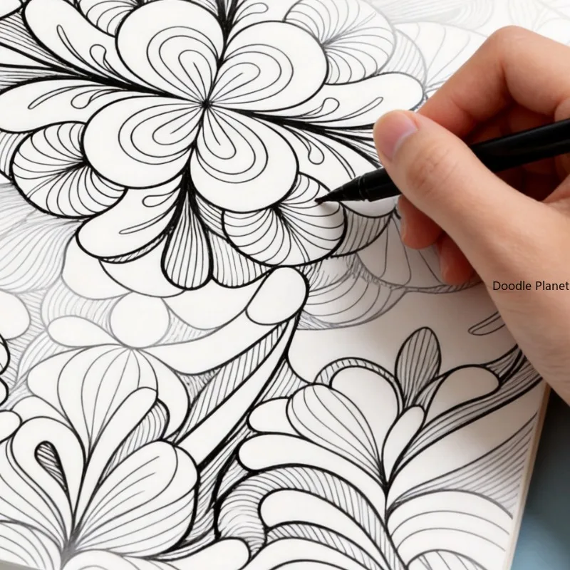A Healing Decompression Coloring Book, 24 Pages, Themes As Small Animals/monsters/flowers, Zen Winding Pattern Line Drawing Copy