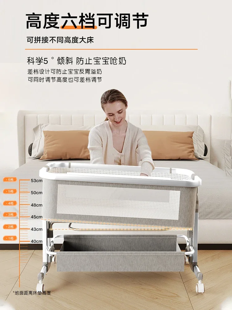 Aluminum Alloy Baby Crib Splicing Large Bed Multifunctional Movable Foldable Children's Bed Baby Crib Diaper Table