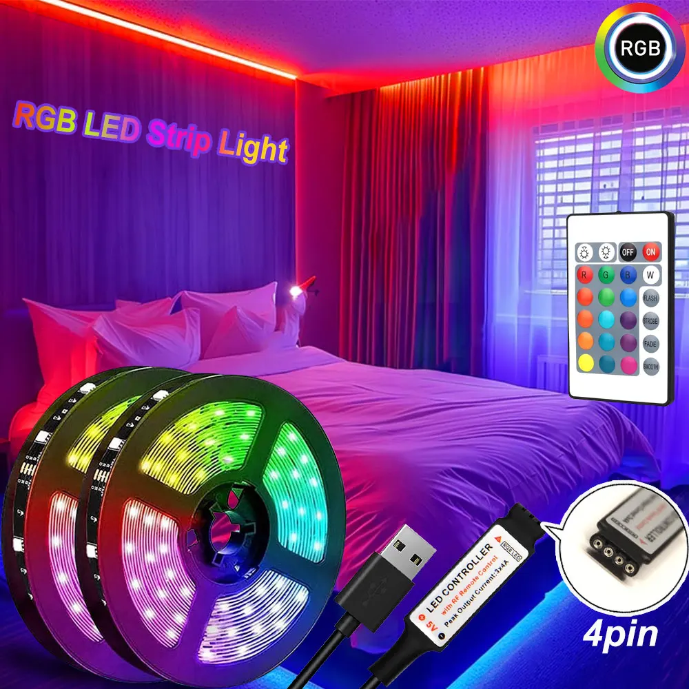 

RGB LED light Strip Lights with Remote Control USB Powered Color Changing Lighting Flexible & Safe for Bedroom & Gaming Decor