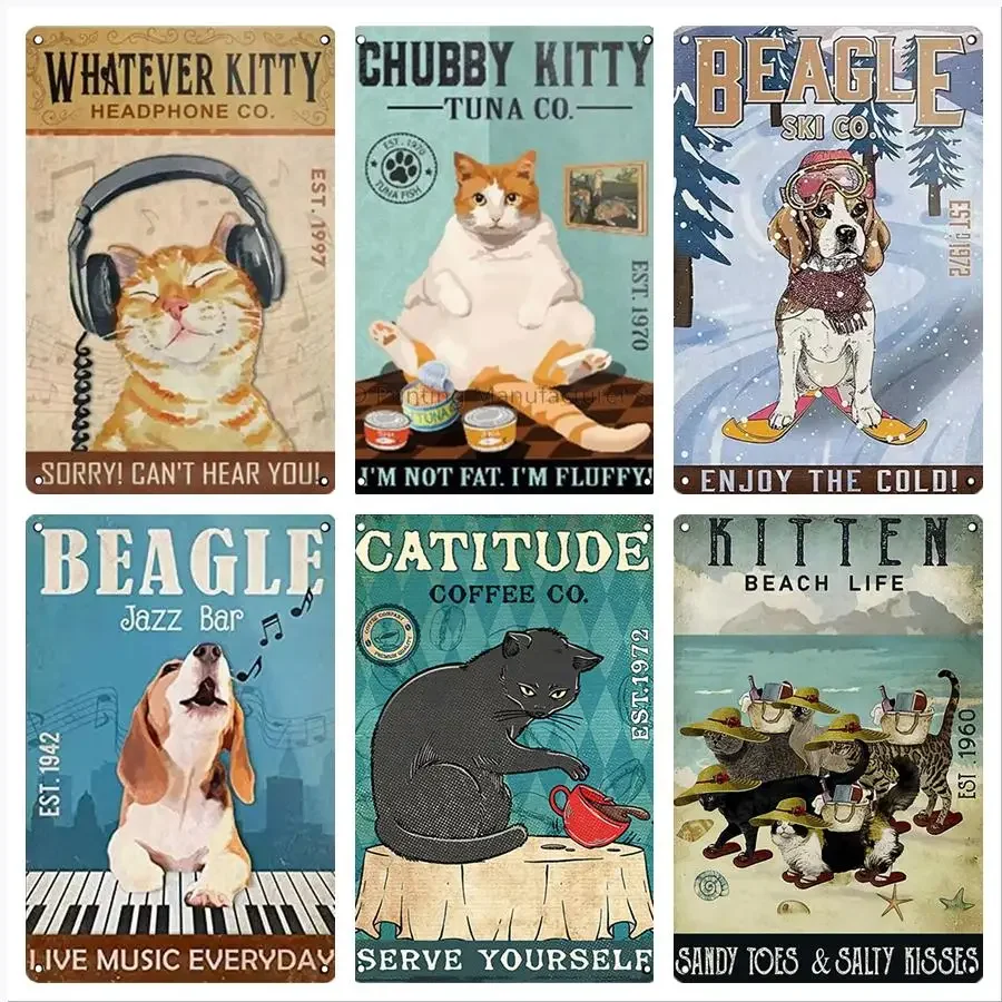 Schöne Katze Metall Poster Café restaurante Wohnzimmer Badezimmer hogar Kunst Wand Dekor Vintage Kaffee placa Zinn Eisen
