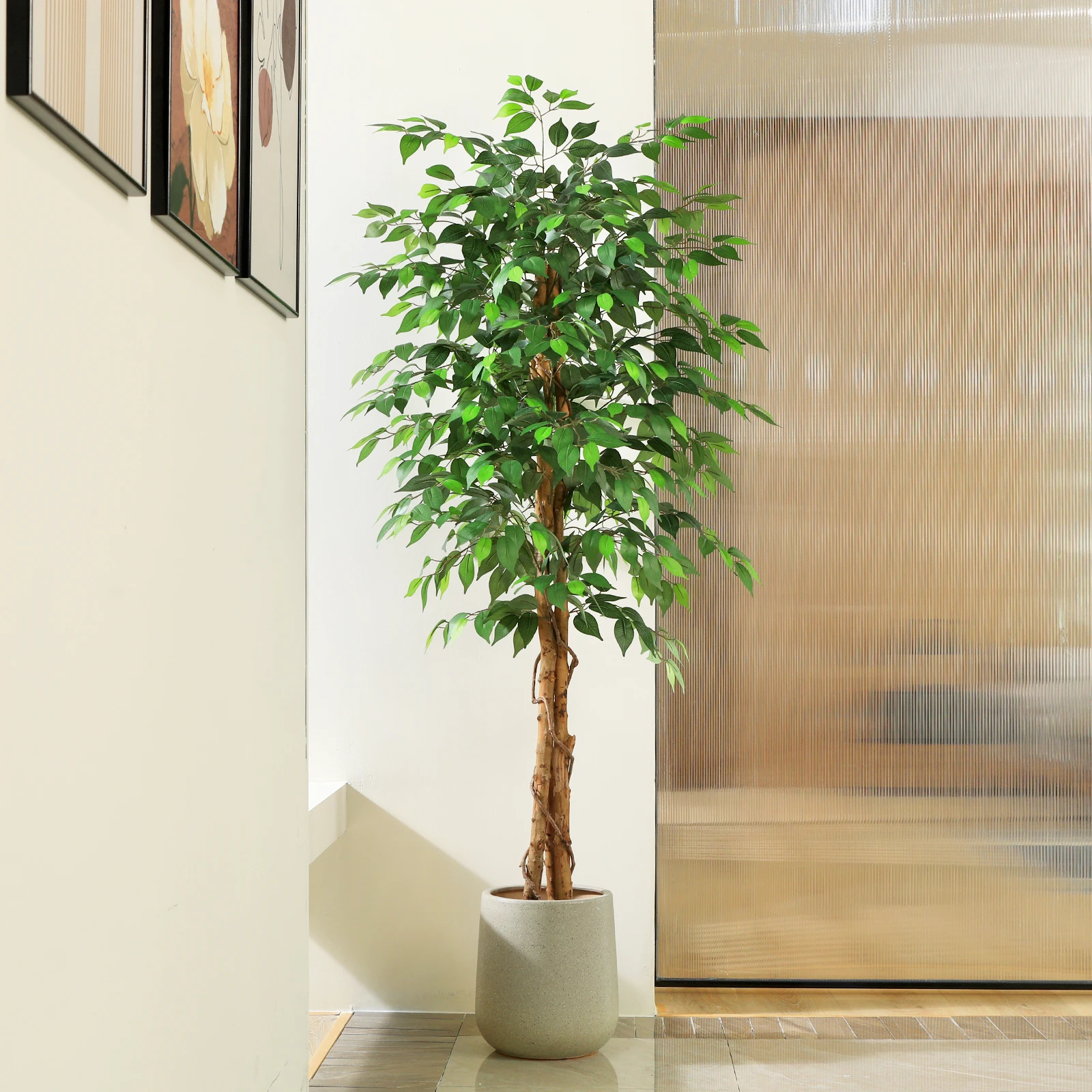 Artificial Ficus Trees with Natural Curved Trunks,  Silk Fake Ficus Tree in Plastic Nursery Pot for Office Home Decor