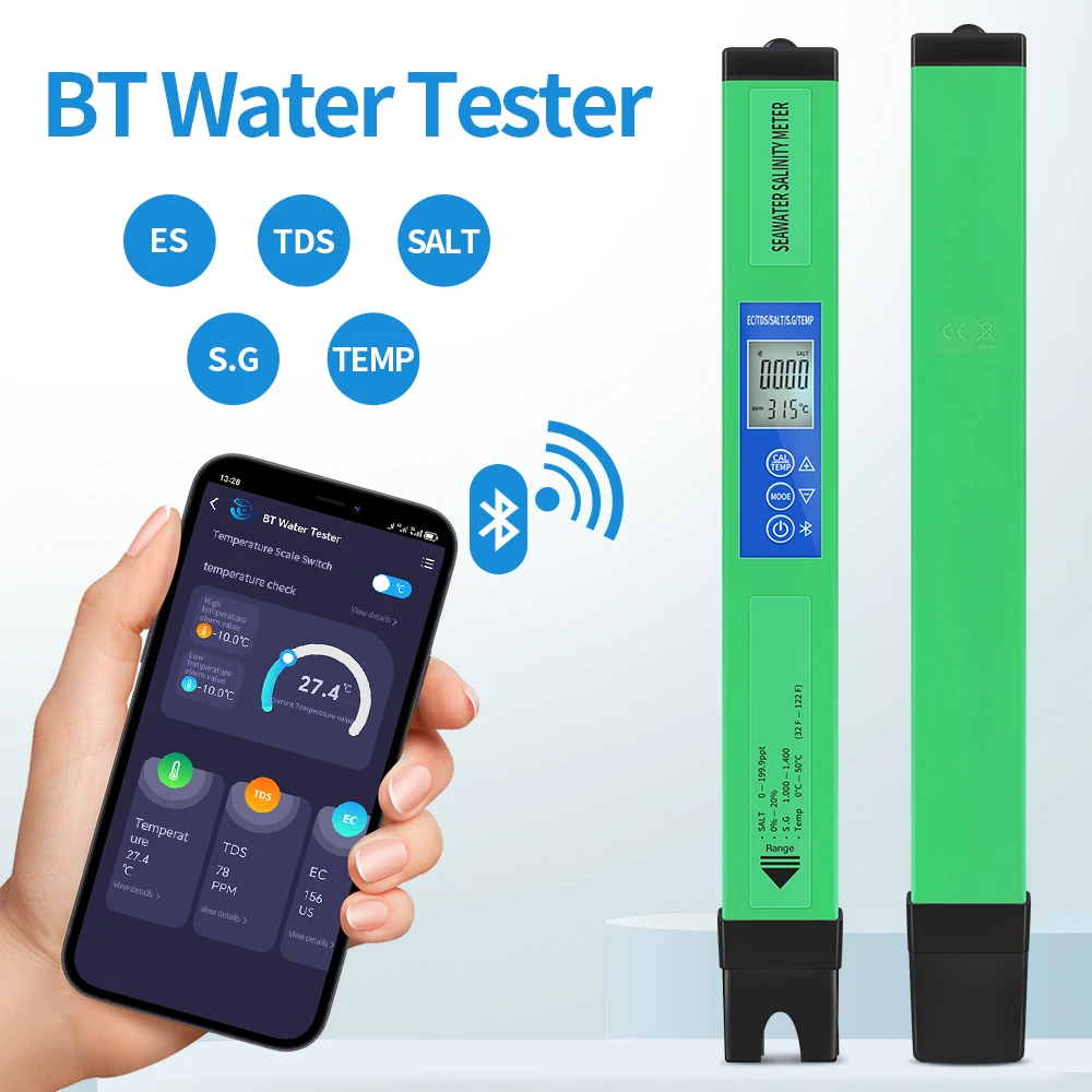 Chytrý 5 v 1 salinita EC TDS temp kyselost měřič Bluetooth voda kvalita kyselost tester APP ovládání pro akvárium plavání kaluž ryba komora