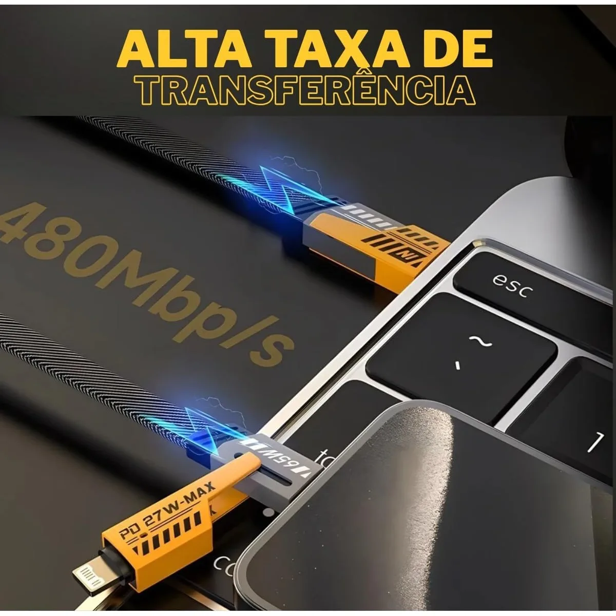 Cabo 4 em 1 Reforçado 65W Turbo com Conectores Lightning، Tipo-C e USB-A | متوافق مع iPhone وAndroid وiPad وMacBook وTable #4