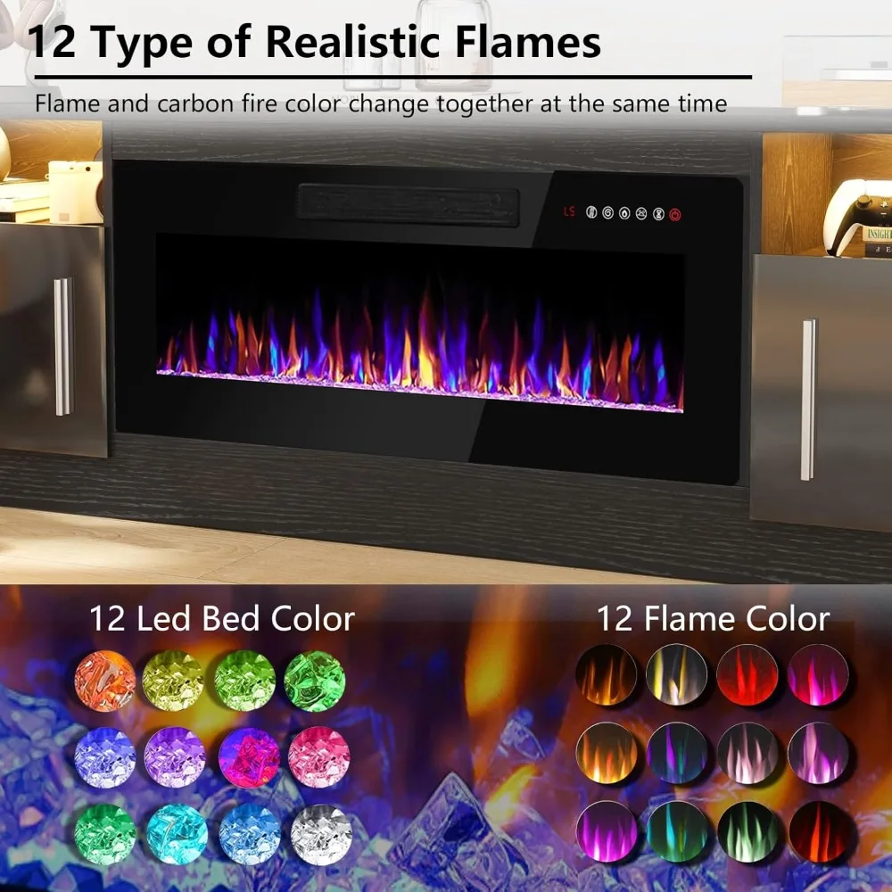 مركز ترفيه بإضاءة LED لأجهزة التلفاز حتى 80 مع جهاز تحكم عن بعد وميزة الموقد، ووحدة تحكم وسائط تلفزيون كبيرة #4