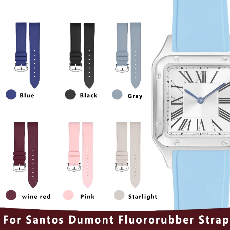 الرجال الإفراج السريع المطاط Fkm حزام ل كارتييه دومونت سانتوس 15.5 مللي متر 17.5 مللي متر النساء سوار فلوروروبر حزام (استيك) ساعة للطي المشبك