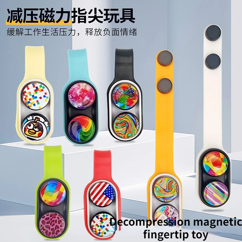 Hand Rotary Spinner Fingers Magnetic Buckles Fidget Anti-Stress Toys Elastic Colorful Decompression for Relieve Stress Anxiety