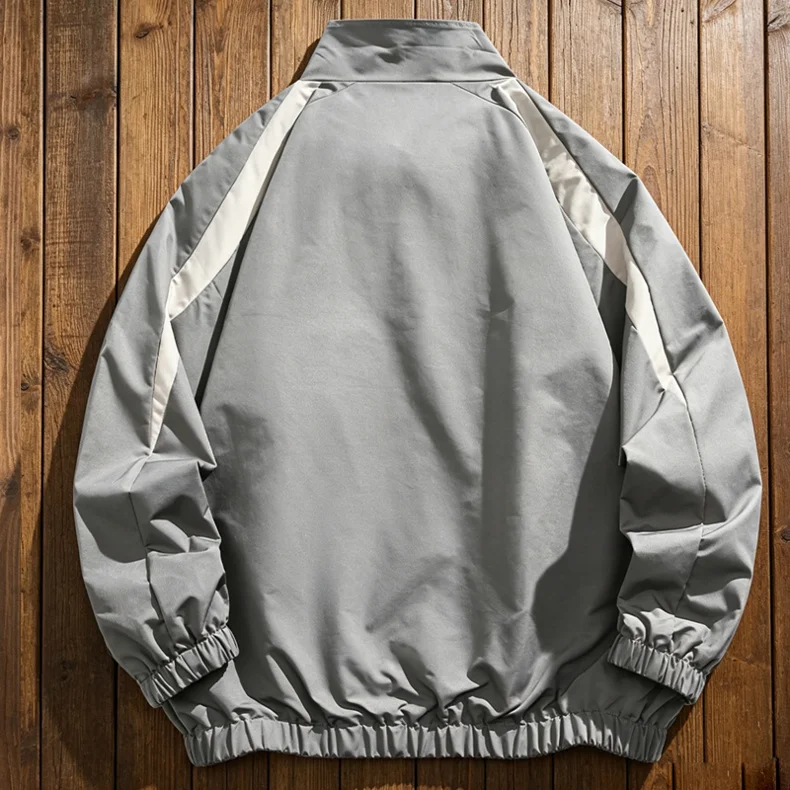 Men Navy White Color Block Track Jacket Zip Up Stand Collar Loose Streetwear Windbreaker