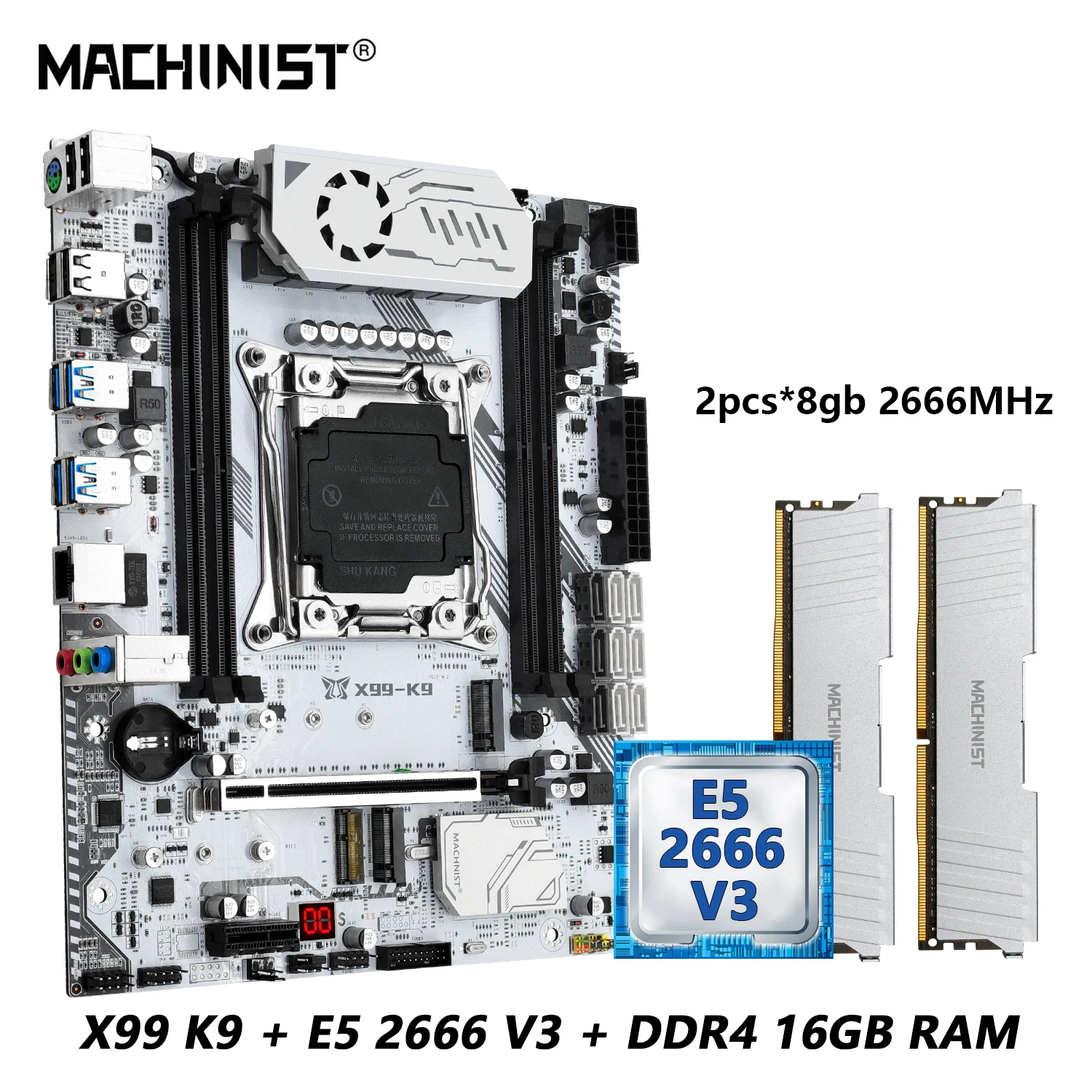 MACHINIST X99 Motherboard Combo LGA2011-3 Xeon Kit E5 2666 V3 CPU DDR4 RAM 16GB 2666MHz Memory Four Channel NVME WIFI M.2 USB3.0