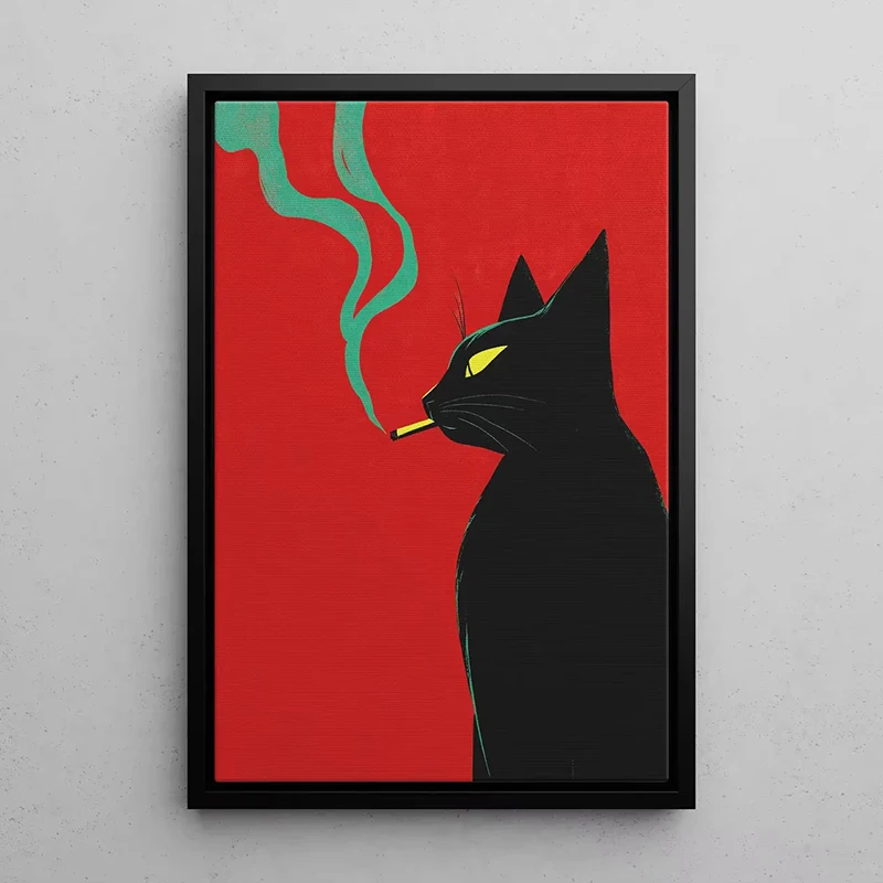 Schwarze Katze raucht eine Zigarette, Poster und Drucke, Retro, skurrile, lustige Tier-Leinwand-Wandgemälde, Bar, ausgefallenes Dekor, Bild – Detail 9