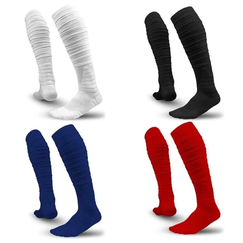 

1 pair Combed Cotton Scrunch Football Socks 4 Color Ultra Long Knee High Socks Soft Ankle Support Padded Sports Rugby Socks