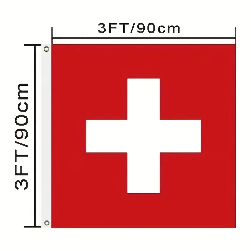 2D FLAT 1pc Square Swiss National Flag, Red Field with Centered White Equilateral Swiss Cross, Polyester Fabric, Indoor Outdoor