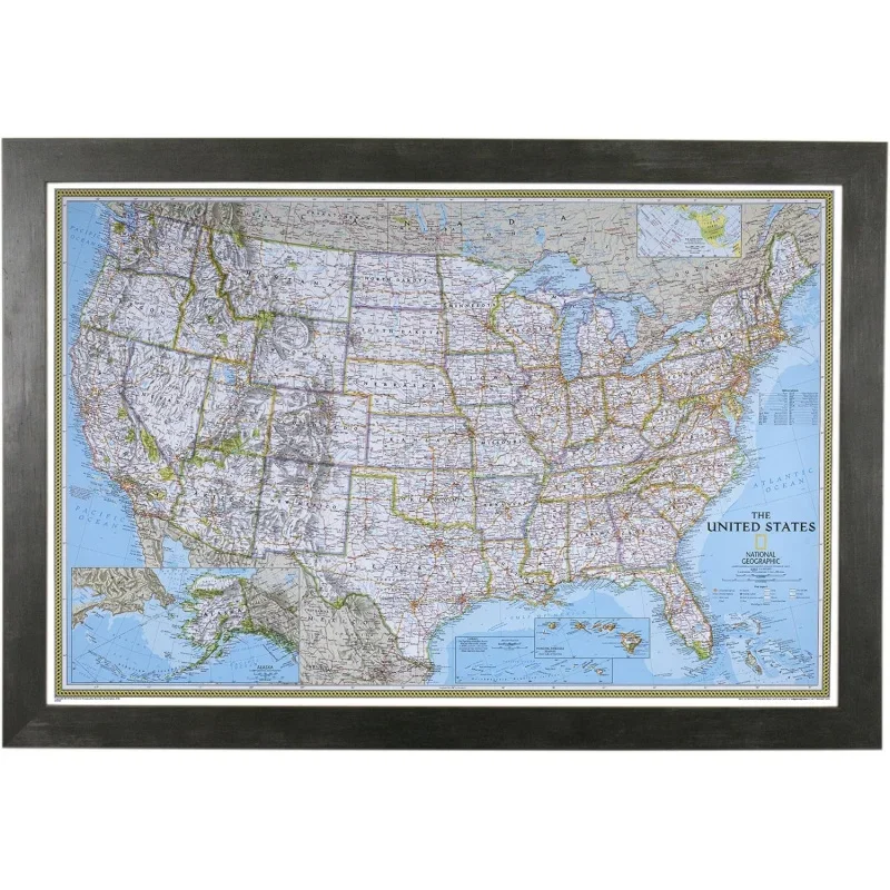 Classic US - Rustic Black Framed Pin Map Tracking Your Travels - 27.5 x 39.5 - 8 Handcrafted Frame Options - Made in USA -