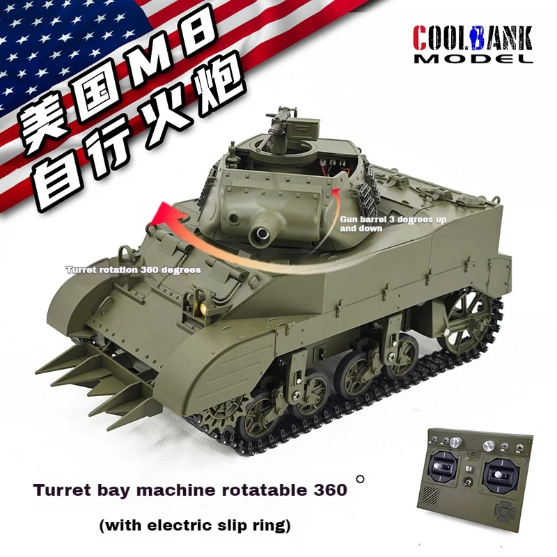 Kubingke G2079 escala 1:16 US M8 RC tanque obús autopropulsado con función de humo modelo militar juguete para niños y adultos regalo