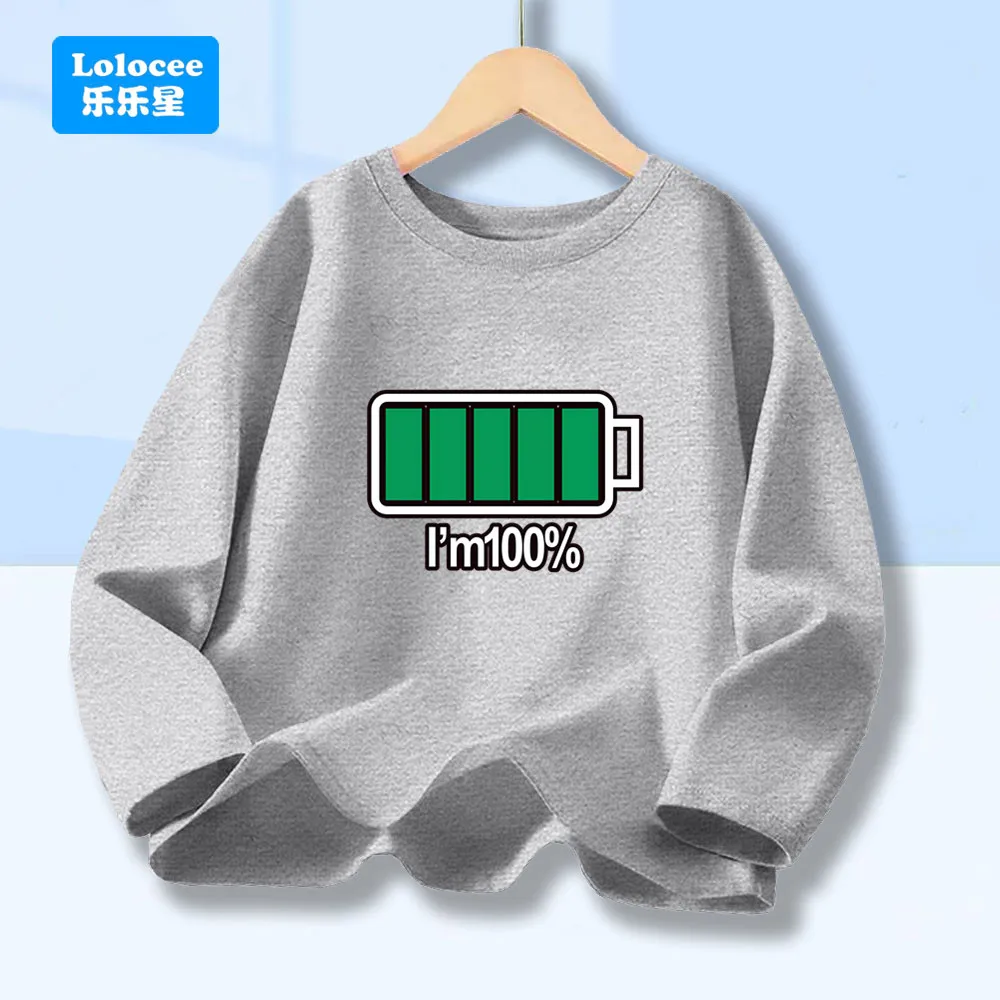 Boys Kids Spring Autumn Tops Clothes 2025 Children Funny Full Energy Battery Long Sleeved Toddler T-shirt Cotton Tee DCW1