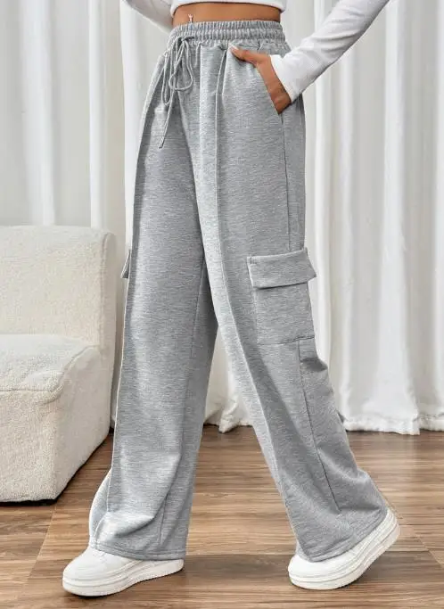 

Women's Pants 2025 New Casual Elastic High Waisted Spliced Pocket Straight Leg Pants Sweatpants Fashionable Comfortable Pants