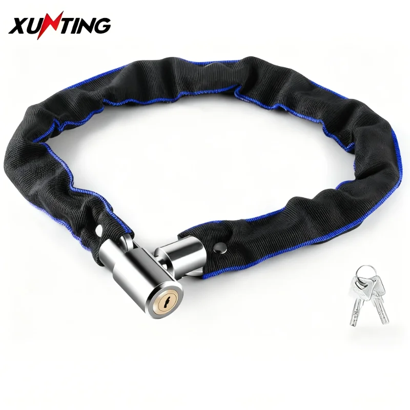 Anti-Theft Bicycle Chain Lock, Heavy Duty Steel Chain with Scratch-Proof Nylon Sleeve, 360° Rotating Security Lock for E-Bike