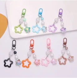 New Fashion Two-color Cloud Gradient Five-pointed Star Car Keychain Pendant Color Hollow Star Bag Accessories Wholesale