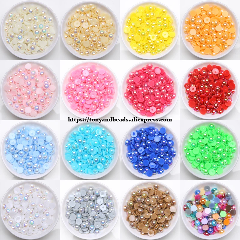 Shining AB Acrylic Beads Pearl Imitation Half Round Flatback Bead Pick Color For Jewelry Making