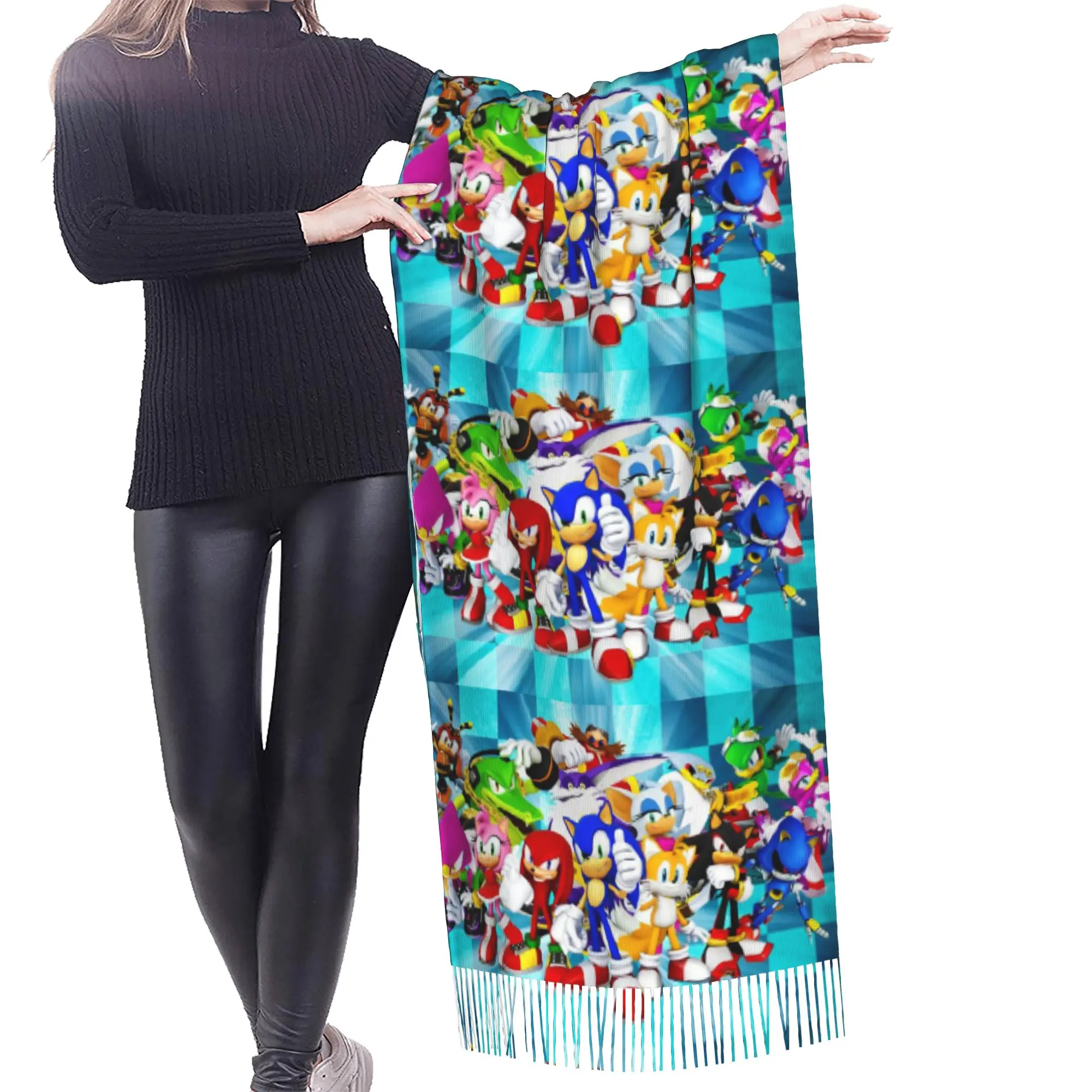 Custom Print S-Soniced Cartoon Scarf  Men Women Winter Warm Scarves Video Game Shawl Wrap