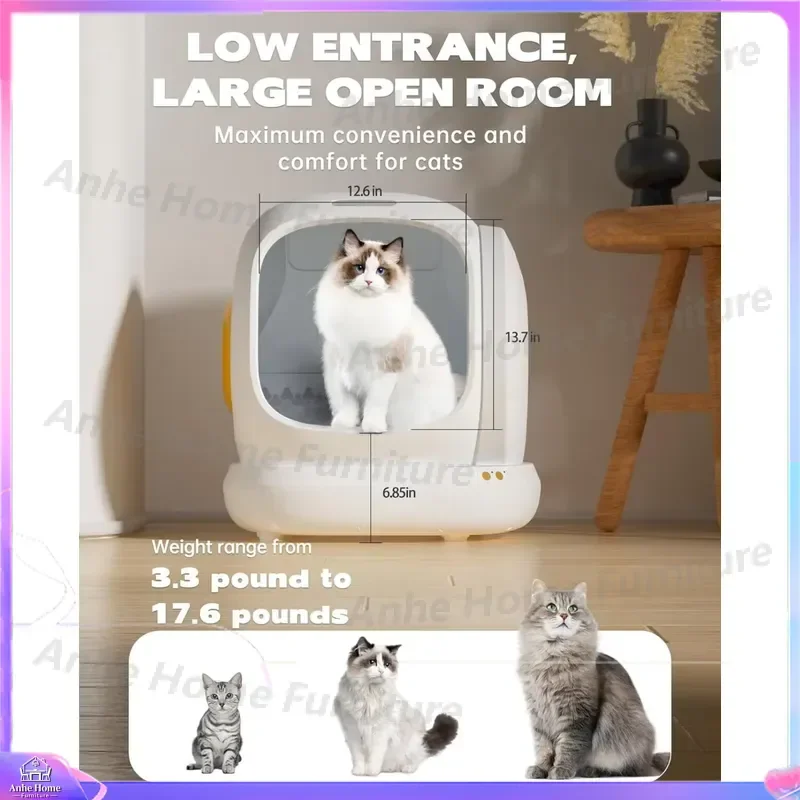 Large Opening Self Cleaning Automatic Cat Litter Box with Low Entry Design App Control Odor Elimination No Cat Trap Risk