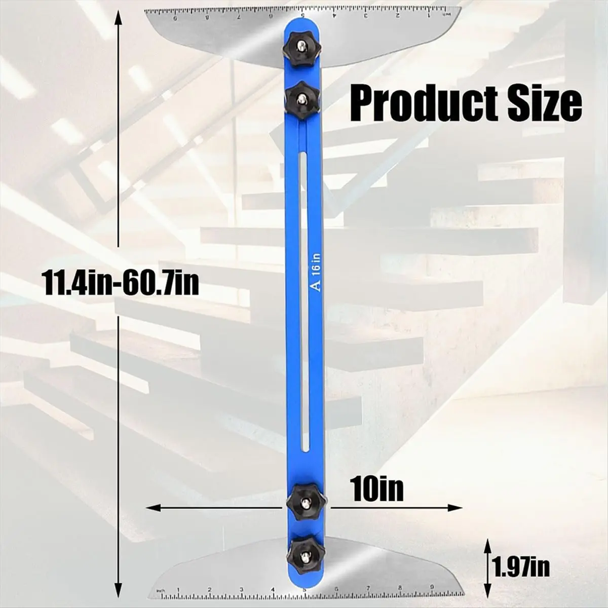 ABNQ Stair Treads Gauge Template Tool,Stair Jig, Measuring Stair Tool, Shelf Scribe Tool for Stairs, Cutting Drywall Blue