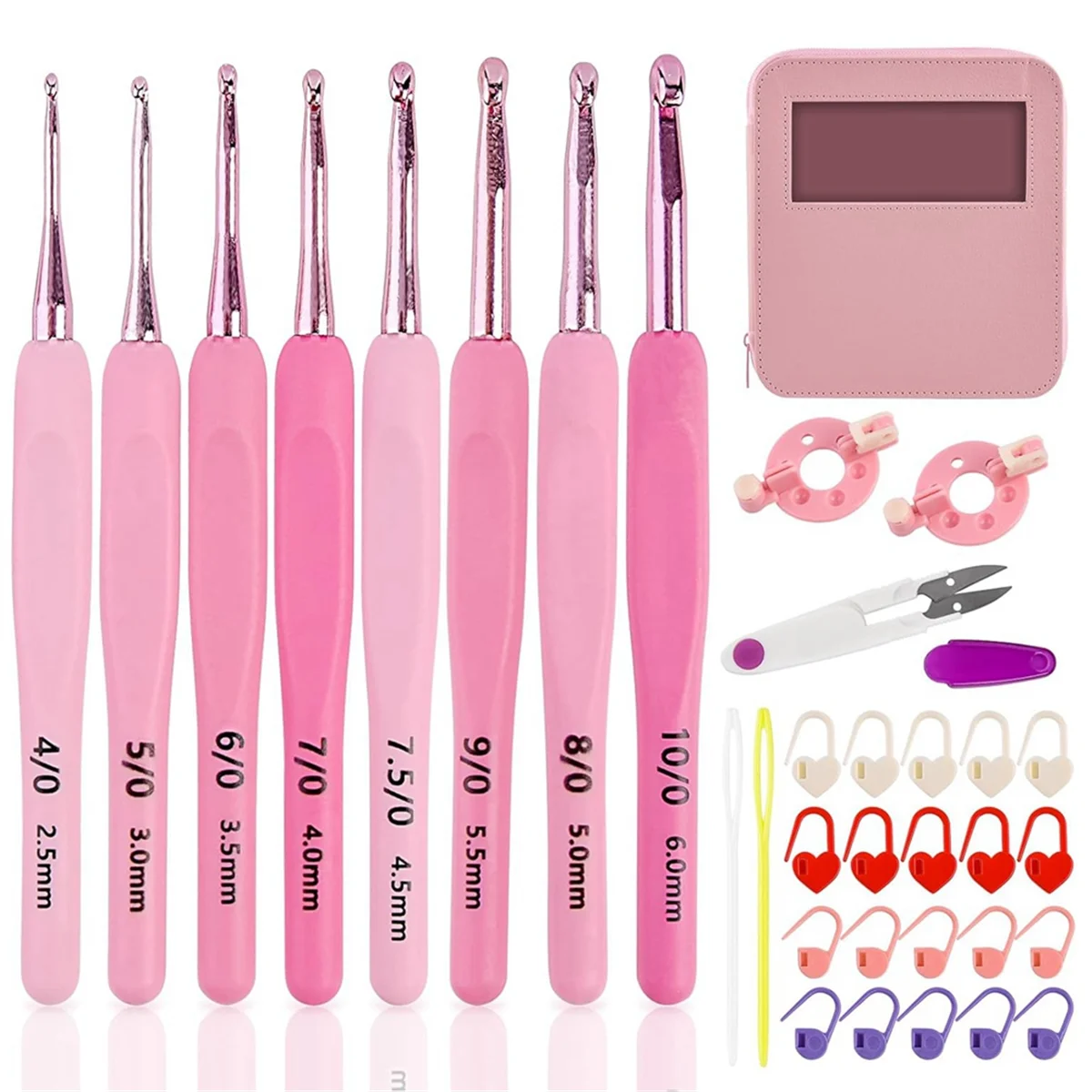 Crochet Hook Set with Case Pink Crochet Set Smooth Knitting Needles Kit Silicone Crochet Hook (2.5mm-6mm)