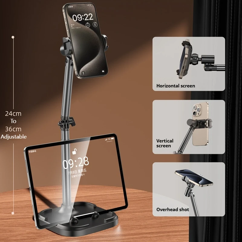 

Universal Phone Holder Adjustable Dual Slot Bracket for Video Recording Live Multifunctional Phone Tablet Lazy Stand 2 in 1