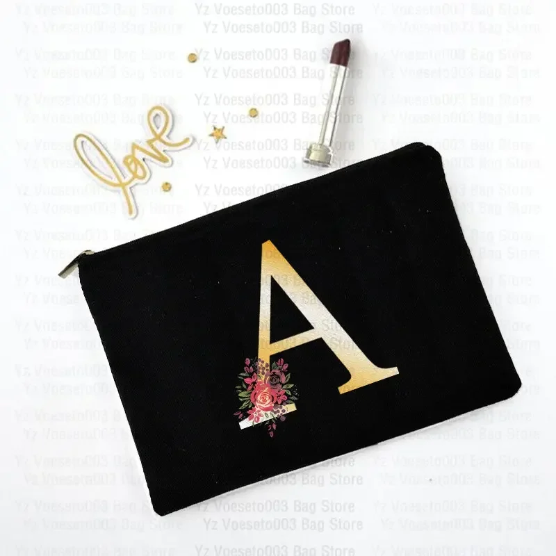 Black Letters Canvas Women's Cosmetic Makeup Wash Travel Coach Bag, Student Pencil Bags, School Supplies, Gifts for Teachers