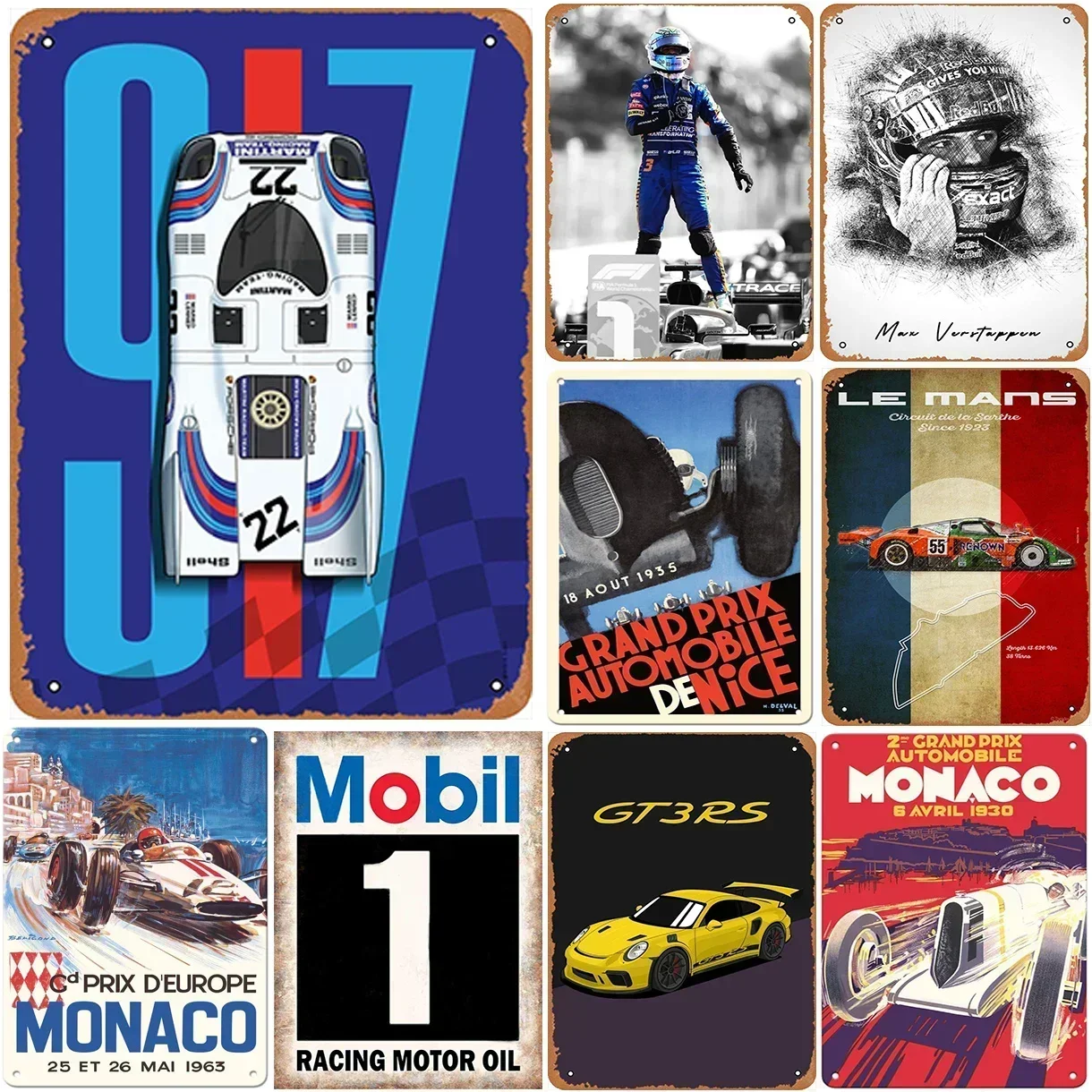 Panneaux en métal vintage Grand Prix Automobile DeNice, affiches de voitures de course pour la décoration de garages, de bars, de cafés et de pubs