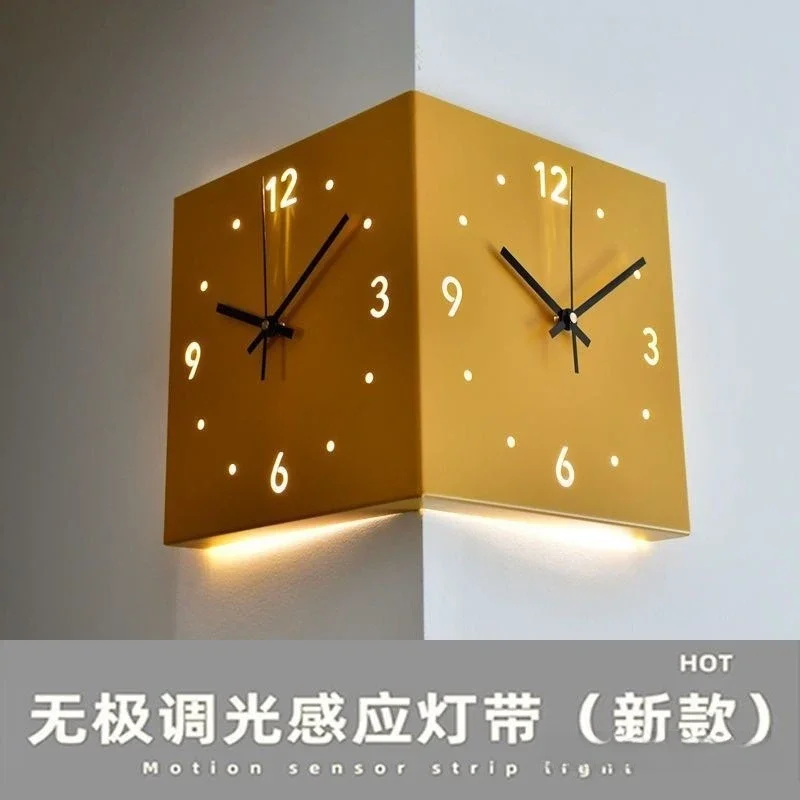 Wind corner clock double-sided wall clock, creative living room, simple and modern two-sided wall clock, free punching