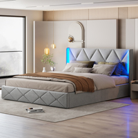 Double Bed, Upholstered Bed, Headboard with LED Air Pressure Bar Storage Bed, Slatted Frame Bed Box, Hydraulic Functional Bed