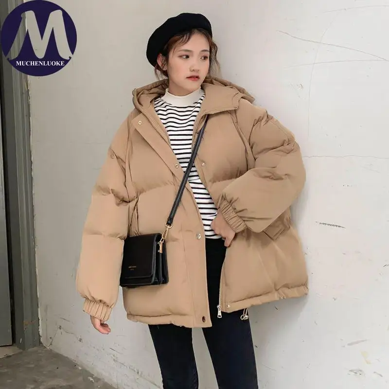 

Women's Winter Jacket Long Sleeved Hood down Cotton Coat Korean Fashion Casual Loose Thick Warm Short Parka for Elegant Style