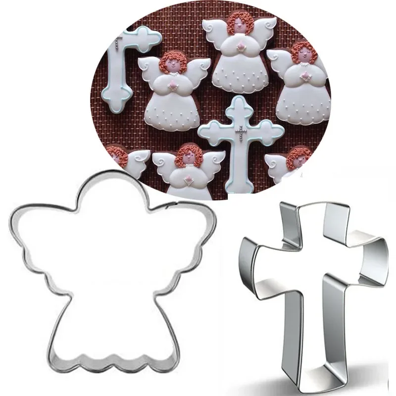 

2pcs Angel cross stainless steel cookie cutter birthday biscuit mold fondant cake decorating pastry tools bakeware DIY Molds