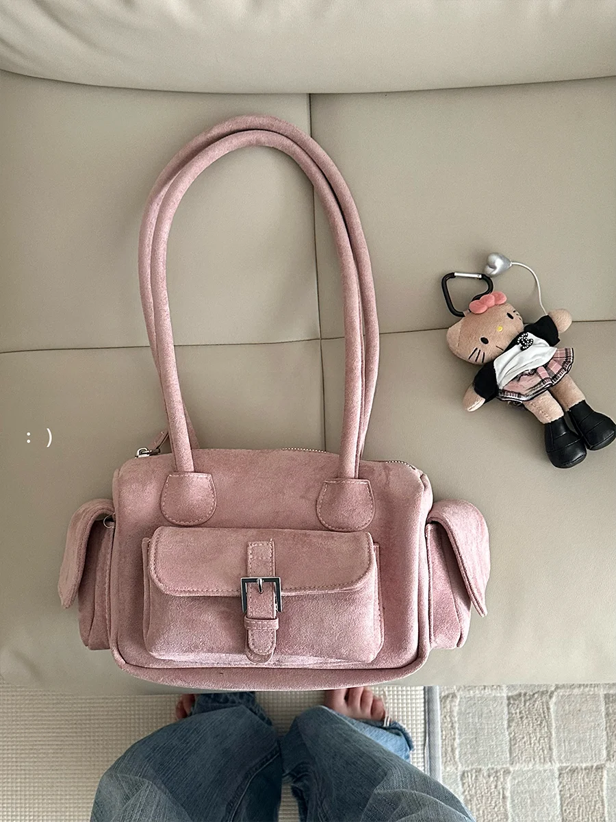 

Soft Suede oulder Bag Korean Sle Retro Bowling Underarm Handbag Versatile Autumn Winter Single oulder Bag for Women