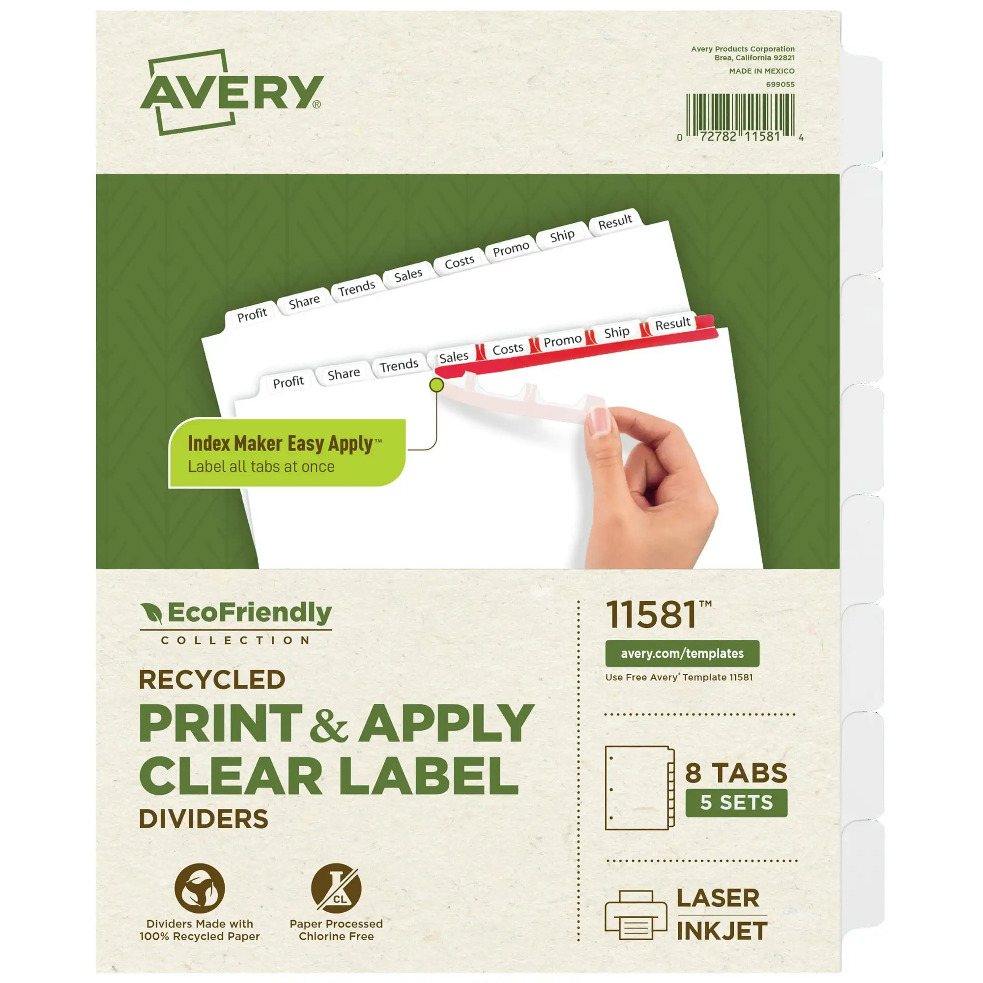 

Экологичные разделители Avery, 8 планшетов, индексный производитель, 5 комплектов (11581)
