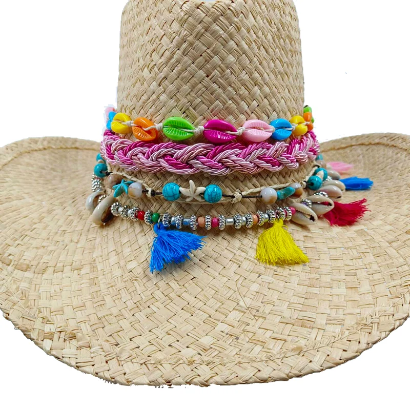 Raffia Western Cowboy Straw Hat  Summer New Sun Protection Visor Hat Men and Women Cowboy Hat  Dopamine sombrero vaquero