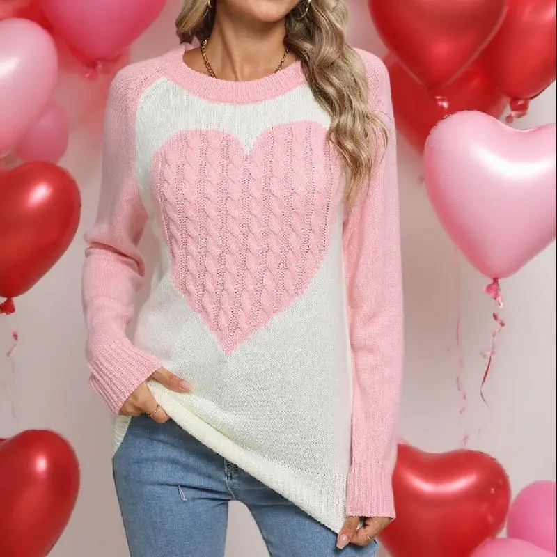 Vntine's Day coeur aped Long Sve pull tricoté femmes Sle aérien automne hiver Faion trajet pièce unique