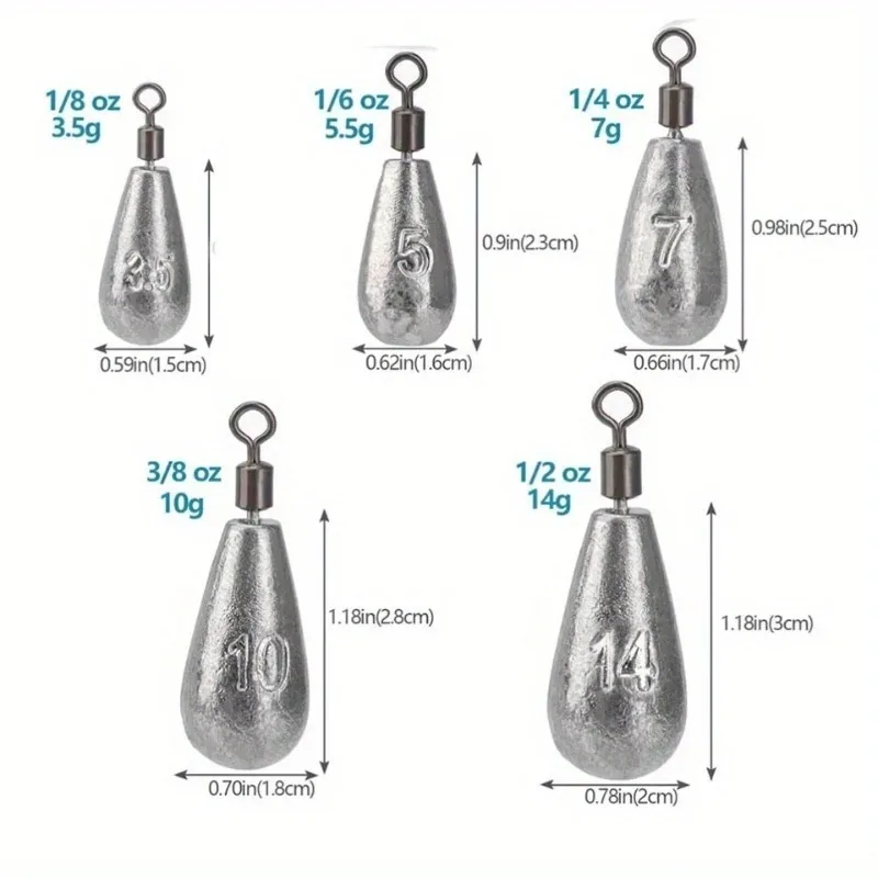 10 Stück/Set Angelblei 3,5g 5g 7g 10g 14g 20g Tropfenförmige Gewichte Angelzubehör – Detail 2
